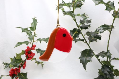 Fused Glass Robin Christmas Decoration