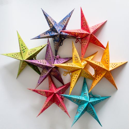 Set of 8 Gold / Colourful Paisley Mini Stars
