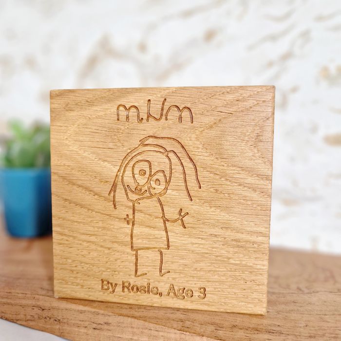Solid Oak Engraved Childs Drawing Keepsake