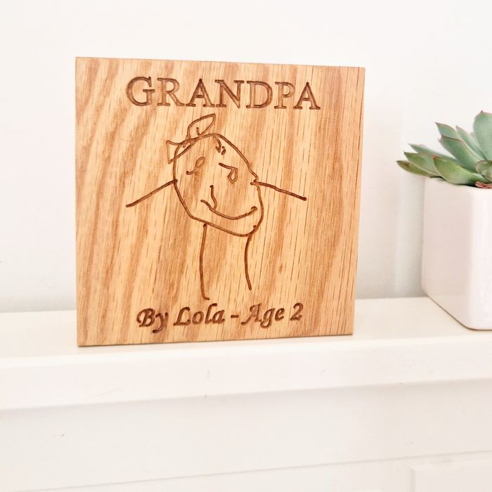 Solid Oak Engraved Childs Drawing Keepsake