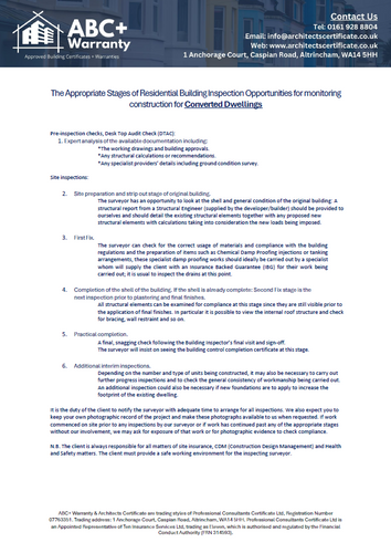 Stages of Inspection - Converted Dwellings