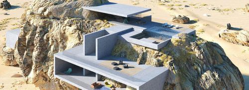 'House inside a rock' expresses minimal concrete slabs cutting through organic geometries | Construction Buzz #217