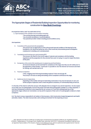Stages of Inspection - New Build Dwellings