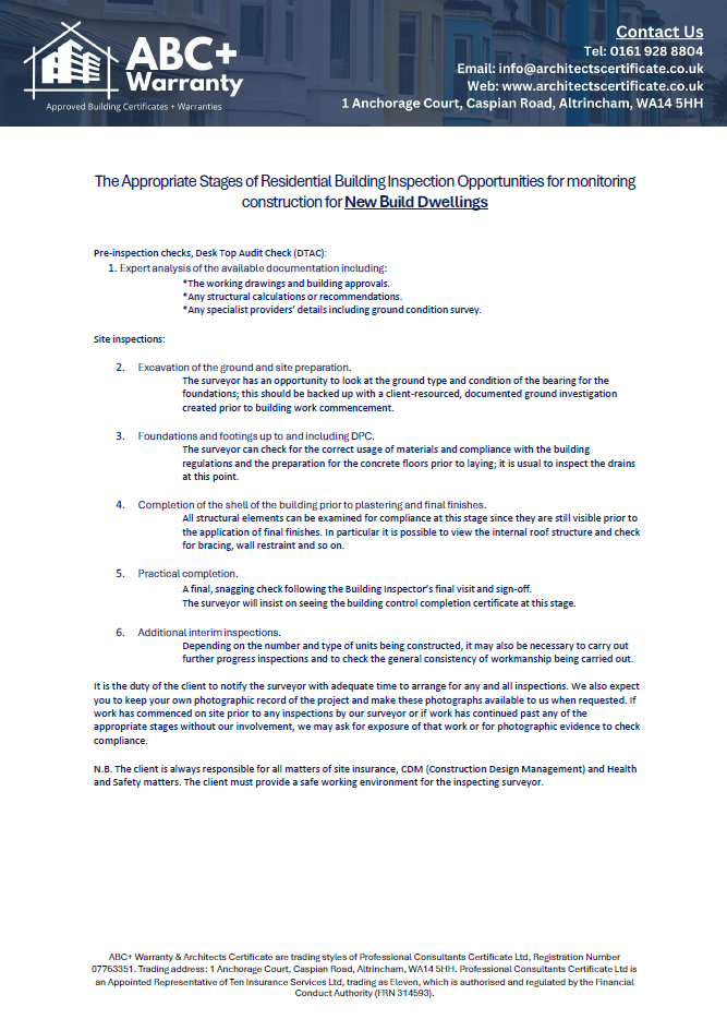 Stages of Inspection - New Build Dwellings