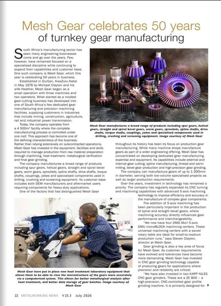 Mesh Gear celebrates 50 years of turnkey gear manufacturing