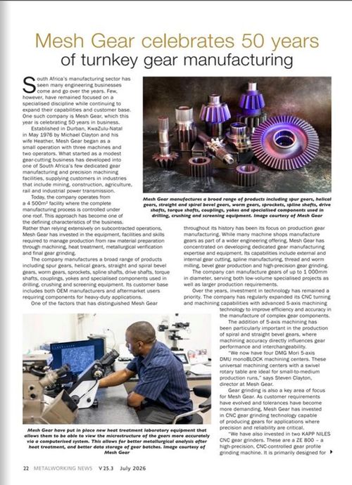 Mesh Gear celebrates 50 years of turnkey gear manufacturing