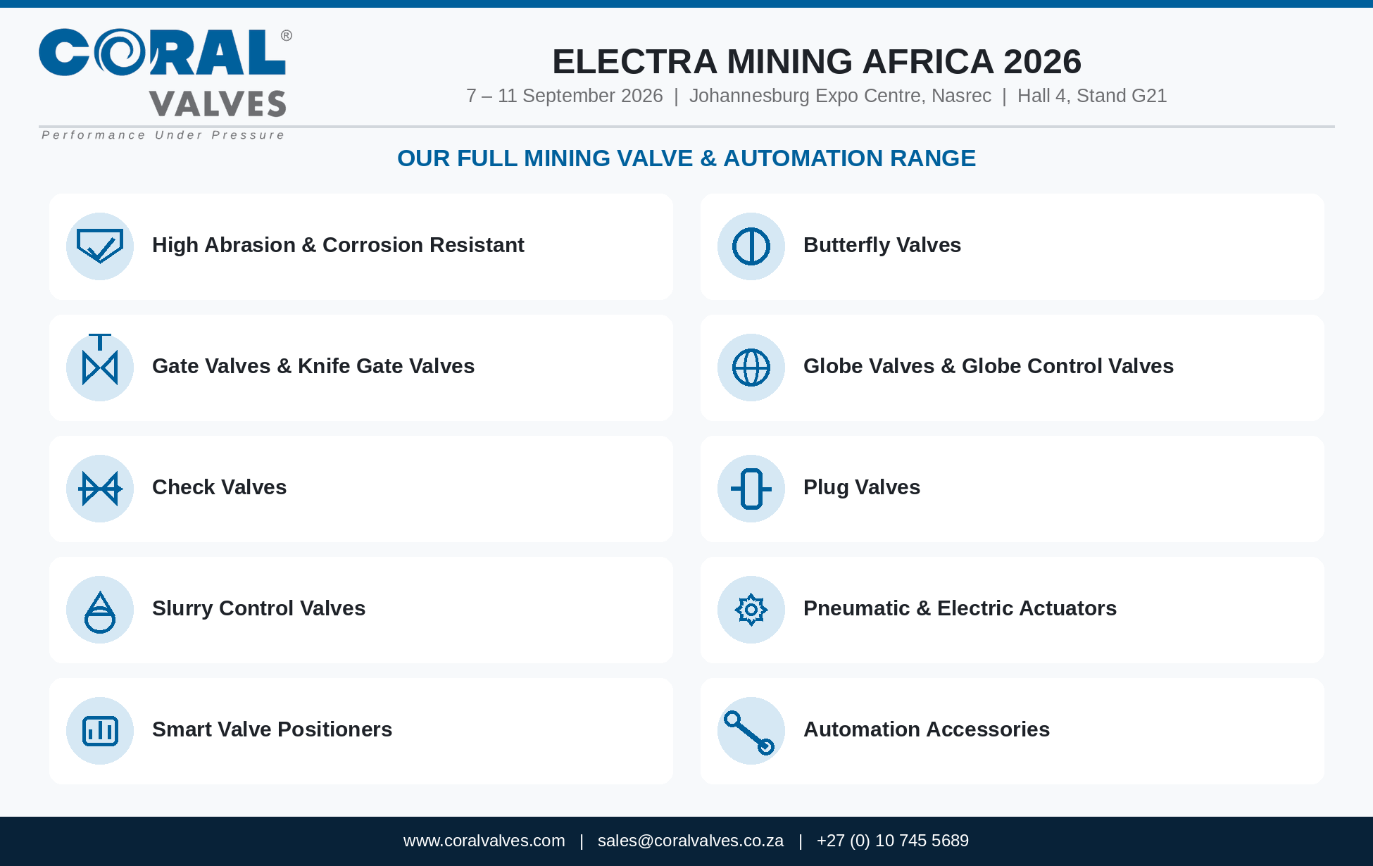 Coral Valves Brings “Performance Under Pressure” to Electra Mining Africa 2026