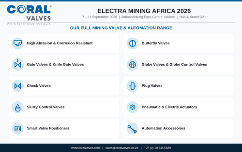 Coral Valves Brings “Performance Under Pressure” to Electra Mining Africa 2026