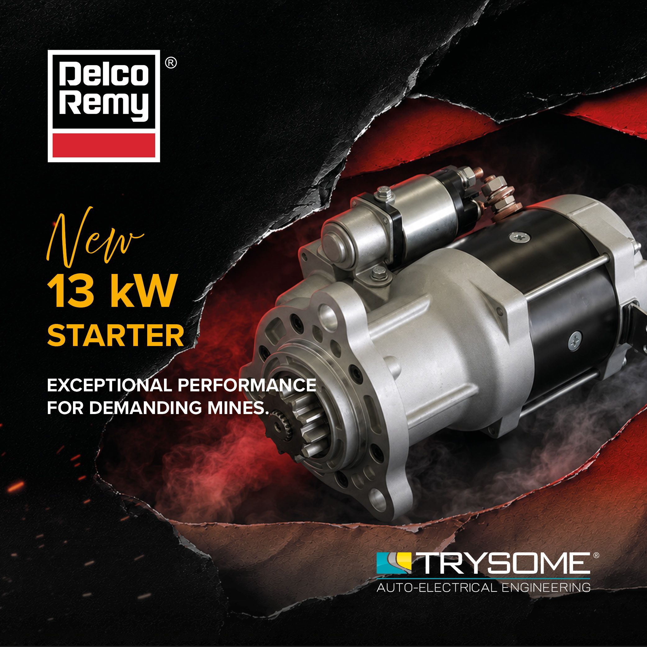 Trysome Launches the New Delco Remy DR128, 13 kW Starter at Electra Mining 2026