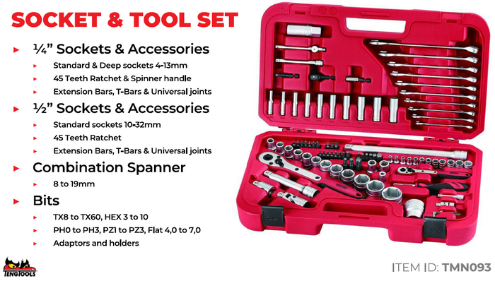 TengTools - LIMITED EDITION 1/4'' & 1/2'' Socket Set 93 pieces - TMN093