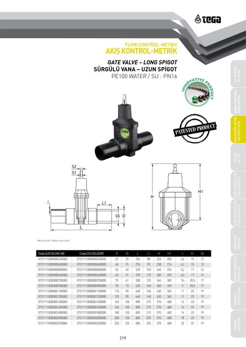 TEGA -PE GATE VALVE