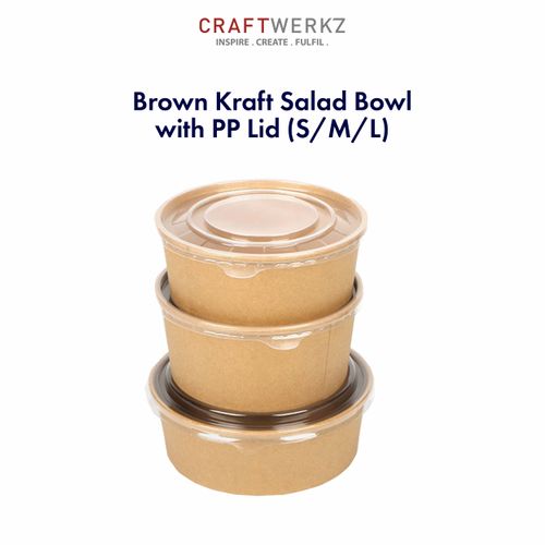 Brown Kraft Salad Bowl with PP Lid (S/M/L)