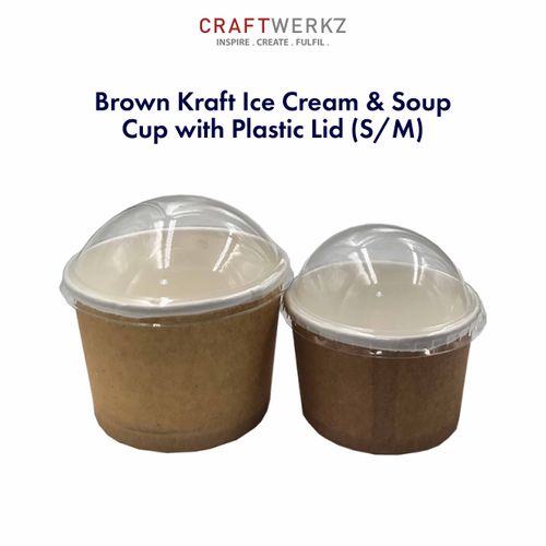 Brown Kraft Ice Cream & Soup Cup with Plastic Lid (S, M)