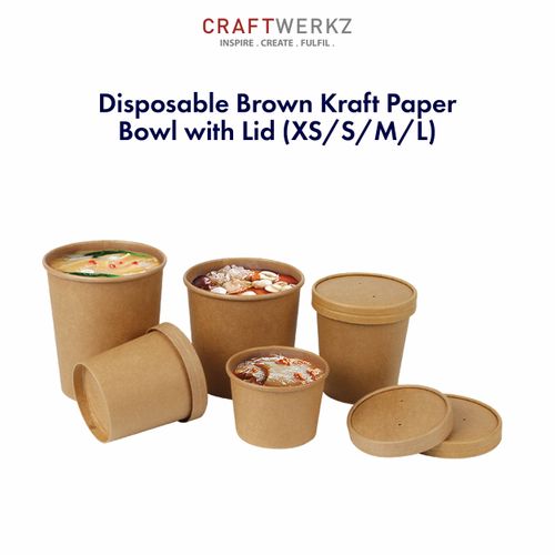 Disposable Brown Kraft Paper Bowl with Lid (XS/S/M/L)