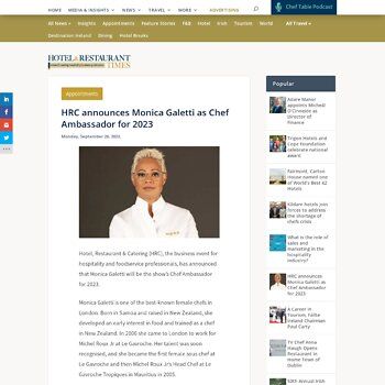 Hotel & Restaurant Times - HRC announces Monica Galetti as Chef Ambassador for 2023