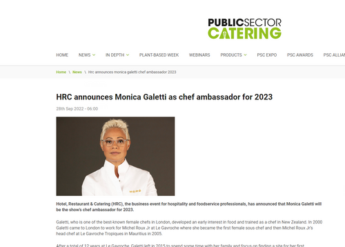 Public Sector Catering - HRC announces Monica Galetti as chef ambassador for 2023