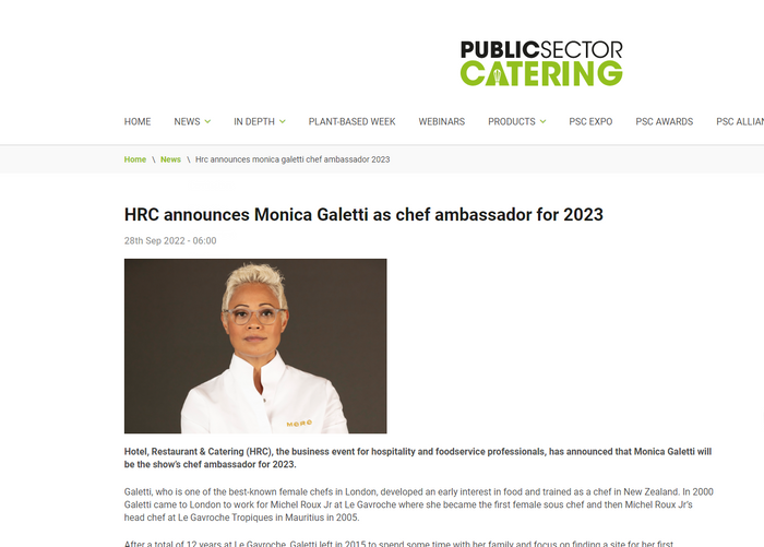 Public Sector Catering - HRC announces Monica Galetti as chef ambassador for 2023