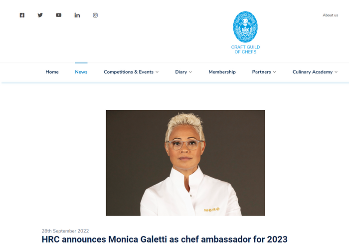 Craft Guild of Chefs - HRC announces Monica Galetti as chef ambassador for 2023