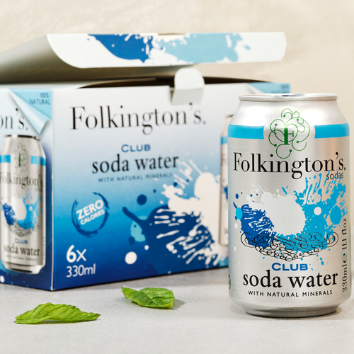 Folkington's club soda water - 330ml can - 6 Pack for retail