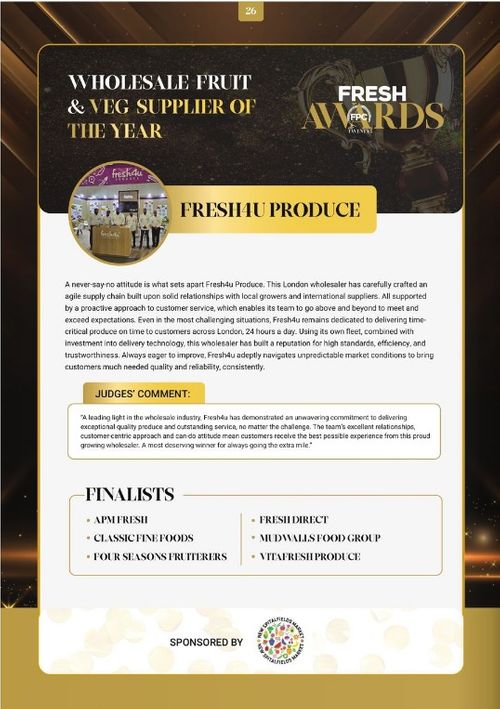 WHOLESALE  FRUIT & VEG SUPPLIER OF THE YEAR