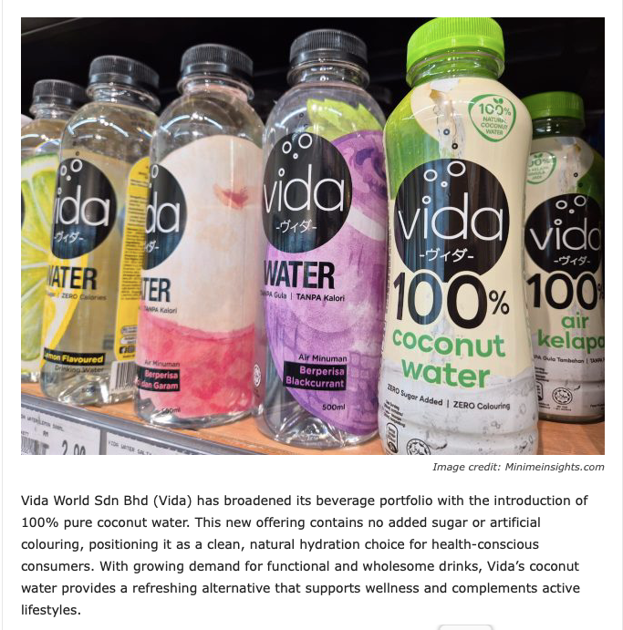 Vida launches 100% pure coconut water for natural hydration