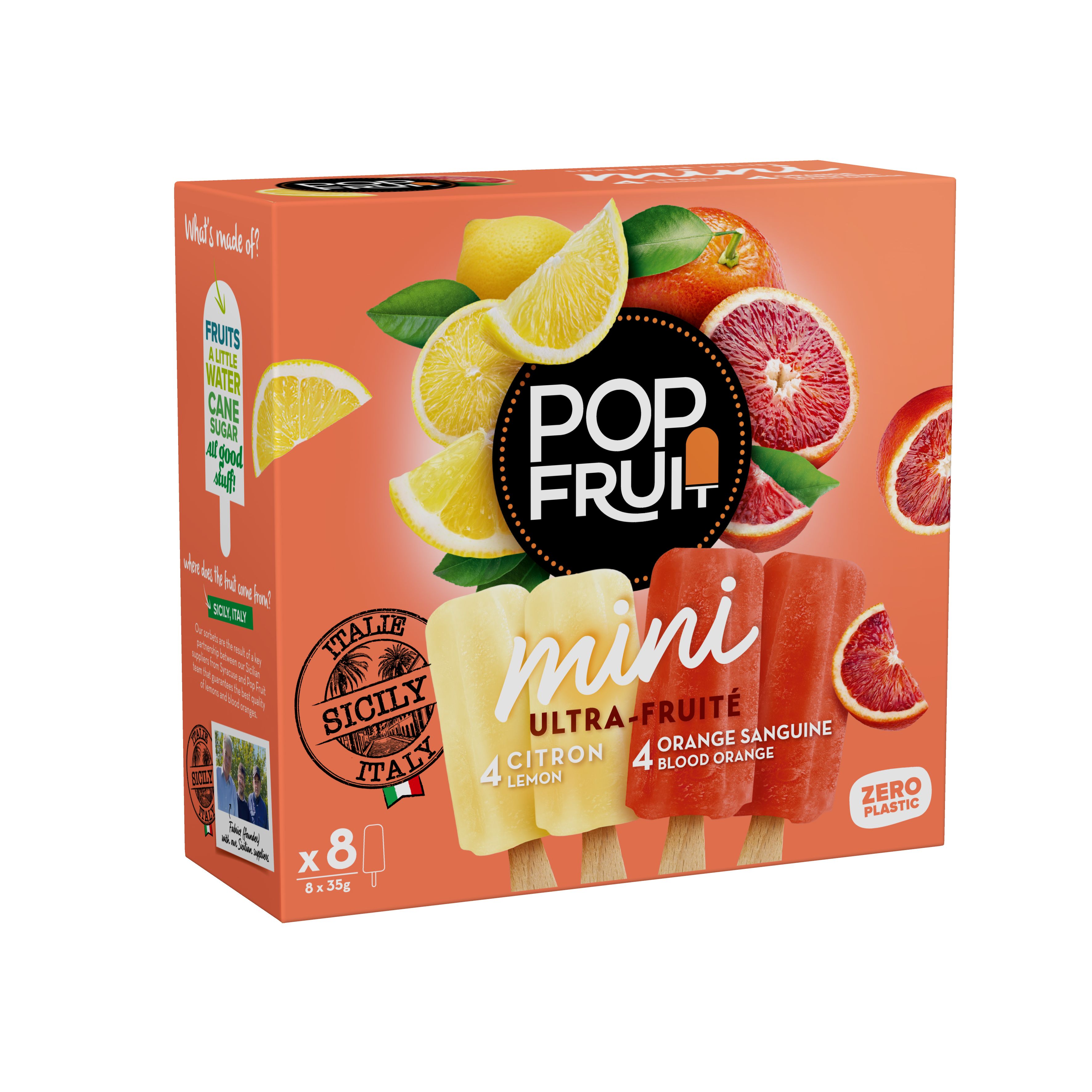 ** NEW **  BLOOD ORANGE / SICILY LEMON Mini sorbet Lollies POP FRUIT 8x35g