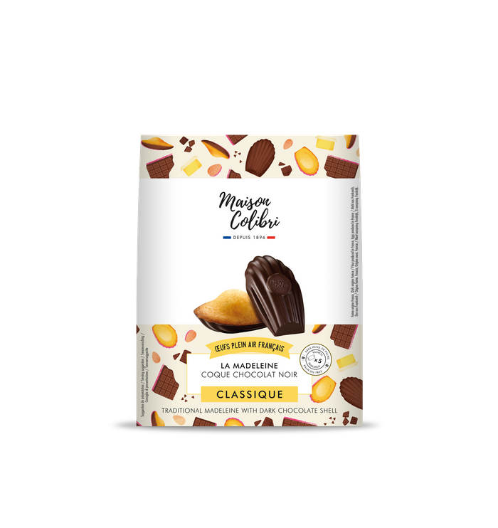 Plain madeleine with dark chocolate shell
