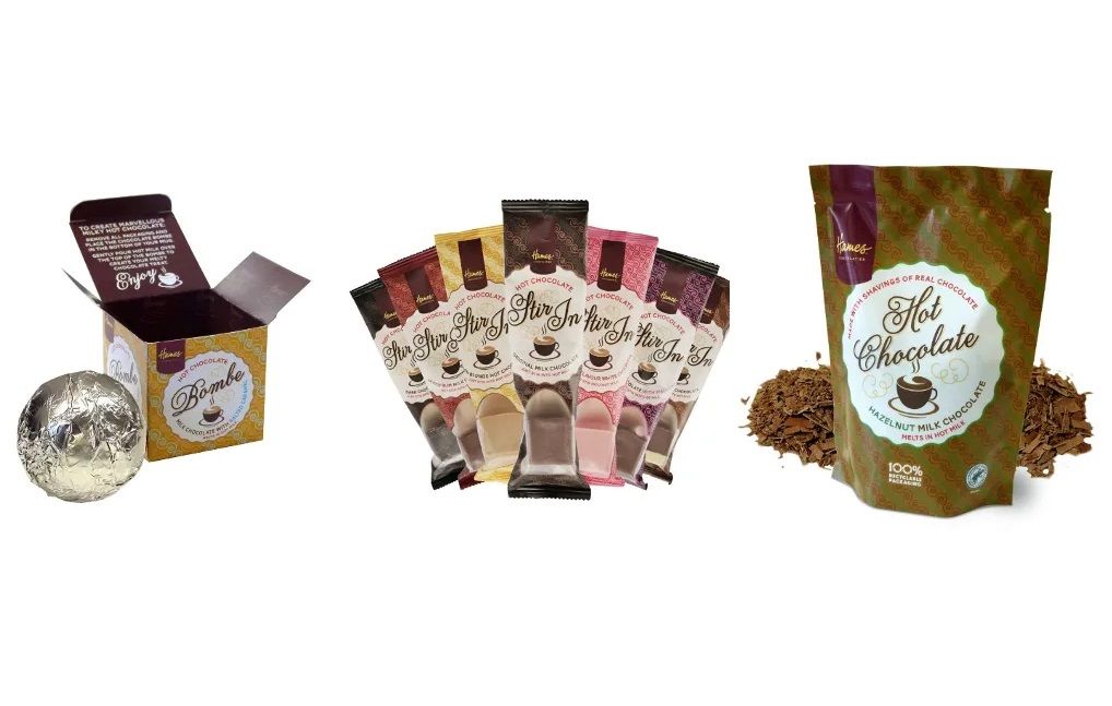 Hames Chocolates exhibit luxury Hot Chocolate line up at IFE 2025: Including Stir-In Spoons, Pouches and Bombes