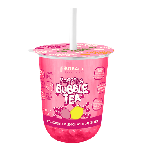 Popping Bubble Tea - Strawberry & Lemon With Green Tea