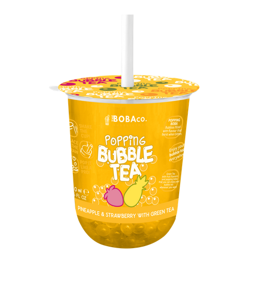 Popping Bubble Tea - Pineapple & Strawberry With Green Tea