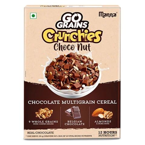 Manna Go Grains - Crunchies Choconut Multigrain Cereal for Kids - Real Chocolate & Nuts - 450g