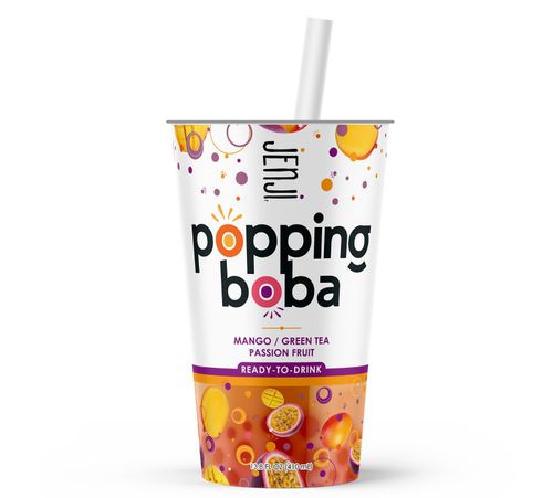 Jenji Popping Boba Mango Passion Fruit Green Tea 410ml Cups with Straw