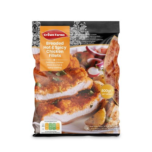 Crown Farms Breaded Hot And Spicy Chicken Fillets 800g