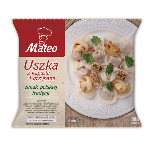 Frozen ravioli with cabbage and mushrooms