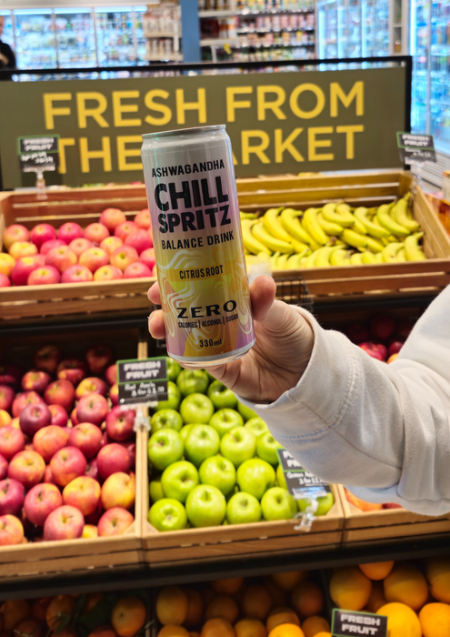 Chill Spritz – Citrus Root | Zero Alcohol Functional Sparkling Soda with Ashwagandha, Vitamins & Minerals (330ml Can)
