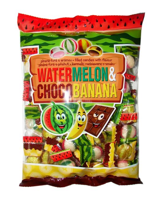 Filled candies watermelon and chocobanana flavour 