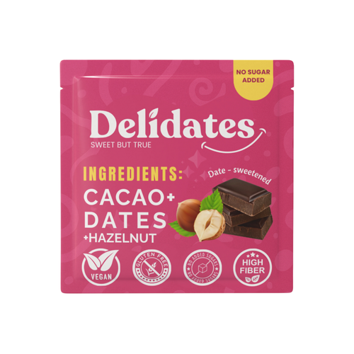 Delidates -  Date Sweetened Dark Chocolate with Hazelnuts