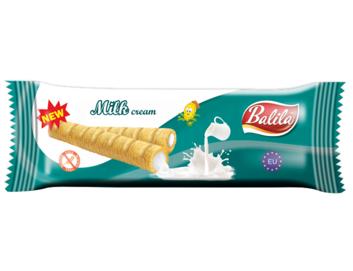 Puffy corn fingers filled with Milk flavour cream (83%), 18 g