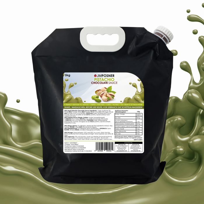 JMP Liquid Pistachio Chocolate Sauce 5KG Spout Bag 