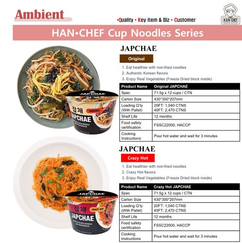HAN•CHEF Cup Noodles Series: Japchae Original & Crazy HOT Flavour