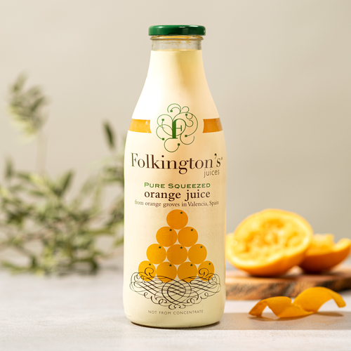 Folkington's orange juice - 1 litre glass bottle