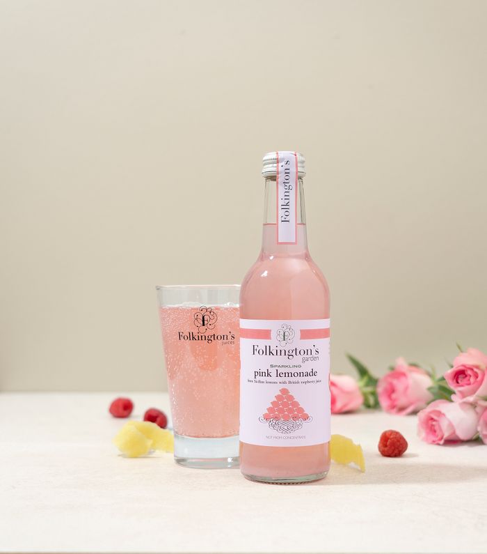 Folkington's sparkling pink lemonade 330ml glass bottle IFE