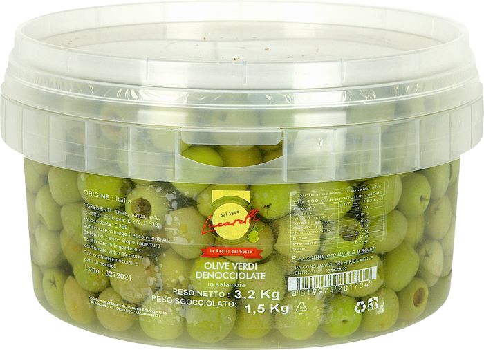 Pitted Castelvetrano olives in brine - bucket 1.5 kg