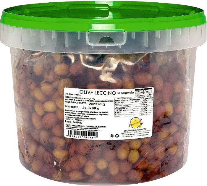 Leccino black olives in brine - bag 500g / bucket 4kg