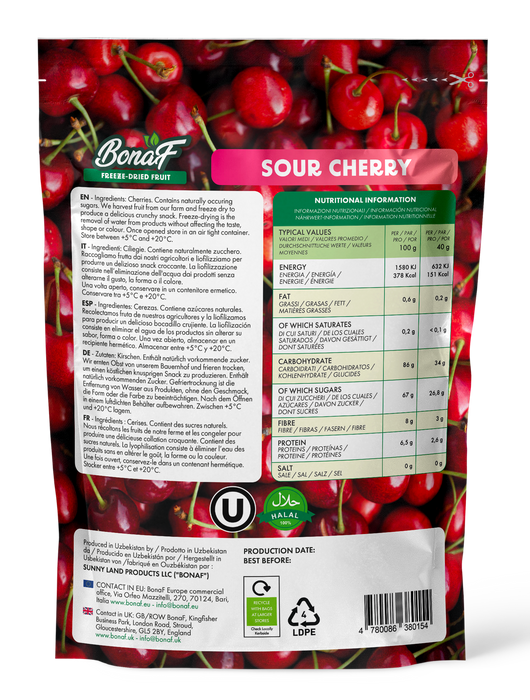 Bonaf Freeze Dried Sour Cherry Healthy Snacks (Fruit)