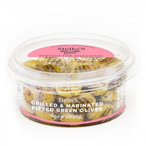 Stellos Grilled & Marinated Pitted Green Olives