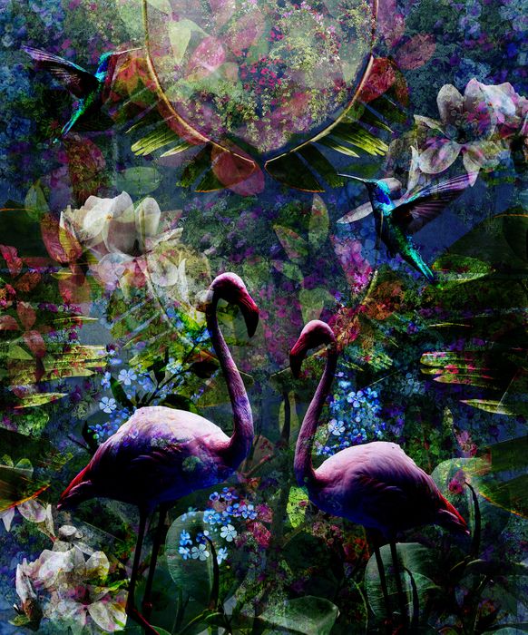 Flamingo Night Mural & Repeat Wallpaper Design