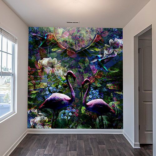 Flamingo Night Mural & Repeat Wallpaper Design