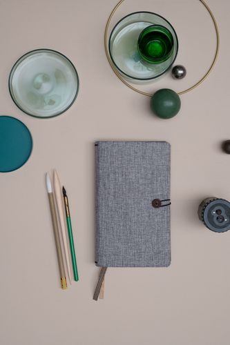 Notebook with button - book linen - Moss Agate