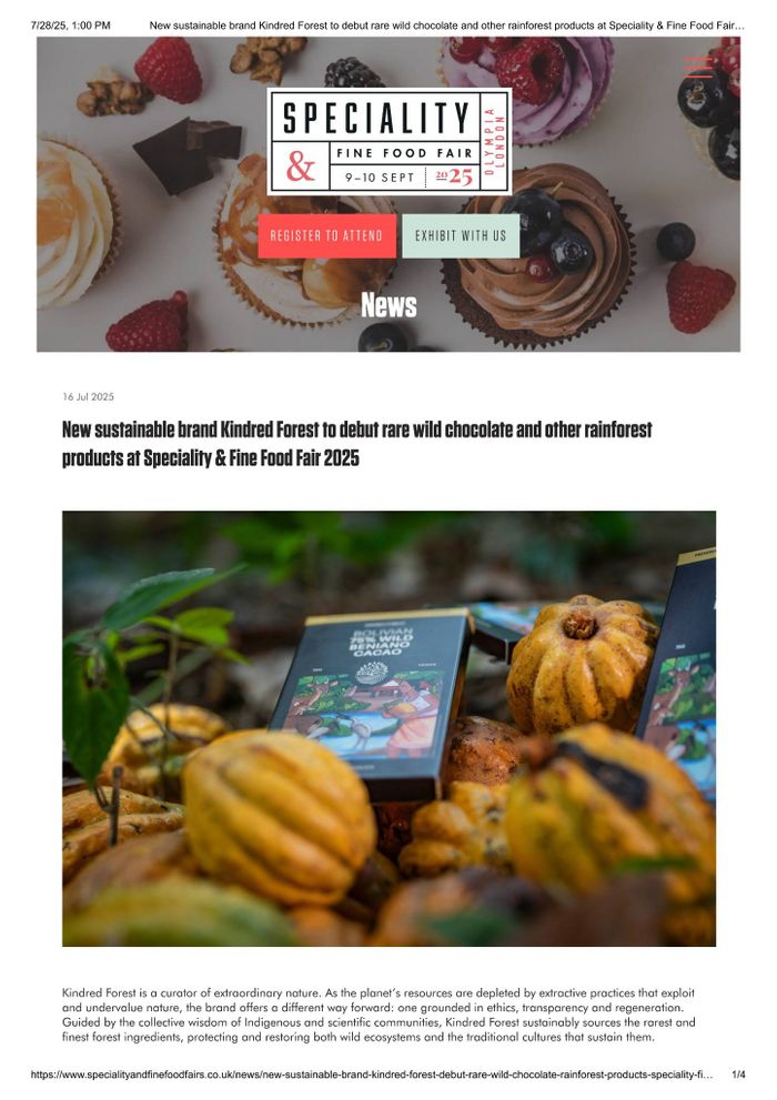 New sustainable brand Kindred Forest to debut rare wild chocolate and other rainforest products at Speciality & Fine Food Fair 2025